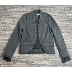 Free People Black Ruffles Romance Jacket Boho Military Open Front Size Small